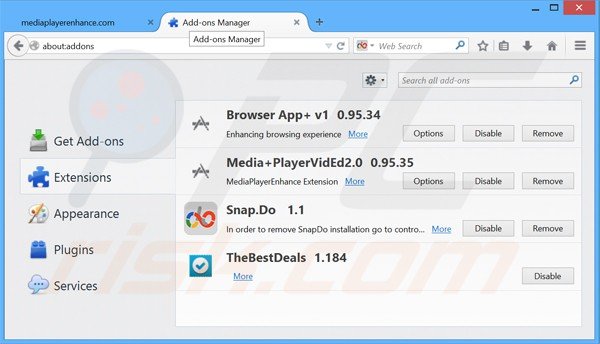 Eliminando los anuncios de media player enhance de Mozilla Firefox paso 2
