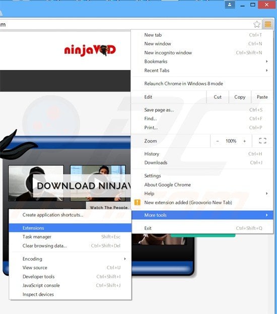 Eliminando los anuncios ninjavod de Google Chrome paso 1