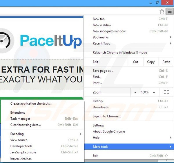 Eliminando los anuncios PaceItUp de Google Chrome paso 1
