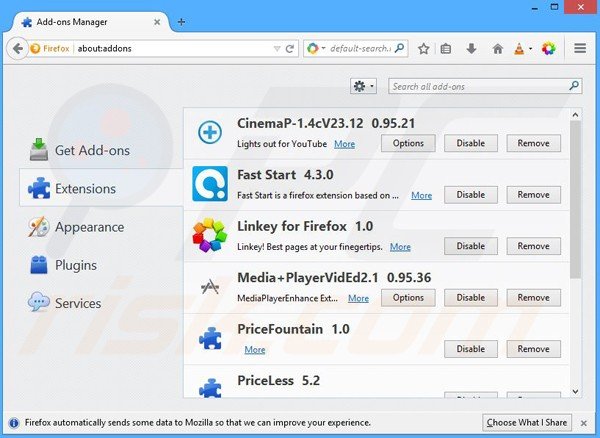 Eliminando los anuncios PaceItUp de Mozilla Firefox paso 2