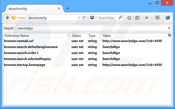 Eliminar Searchalgo.com del motor de búsqueda por defecto de Mozilla Firefox 