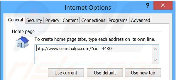 Eliminando Searchalgo.com de la página de inicio de Internet Explorer