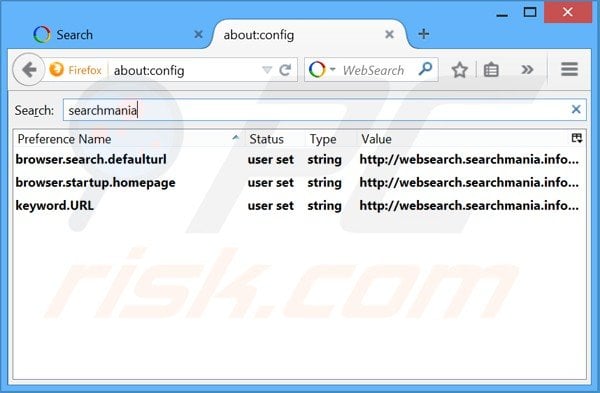 Eliminar websearch.searchmania.info del motor de búsqueda por defecto de Mozilla Firefox 