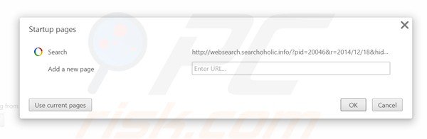 Eliminando websearch.searchoholic.info de la página de inicio de Google Chrome