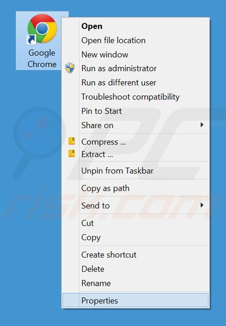 Eliminar las entrradas de showpass smartbar del destino del acceso directo de Google Chrome paso 1