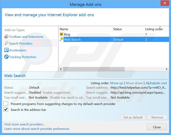 Eliminando showpass smartbar de la configuración del motor de búsqueda por defecto de Internet Explorer