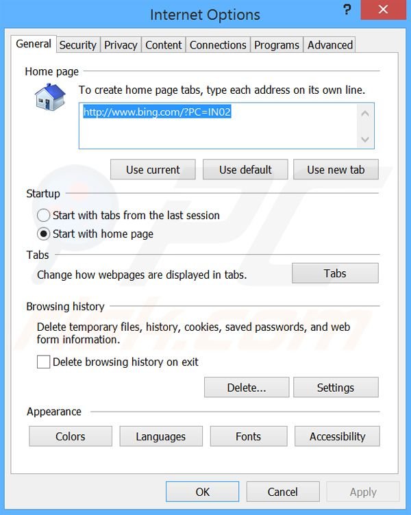 Eliminando BingProtect de la página de inicio de Internet Explorer