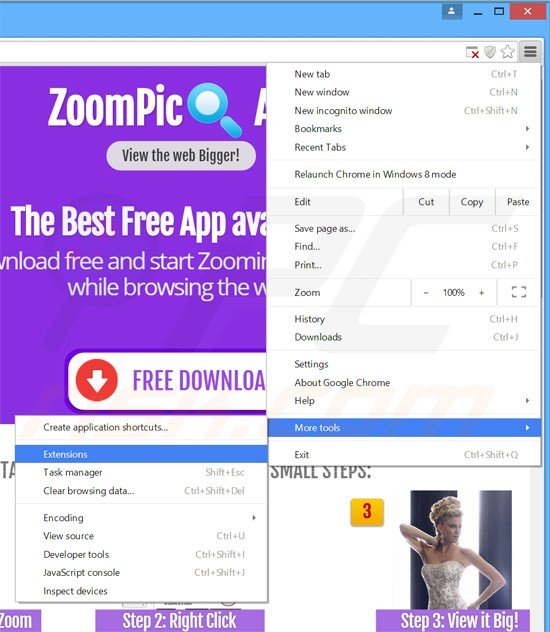 Eliminando los anuncios zoompic de Google Chrome paso 1