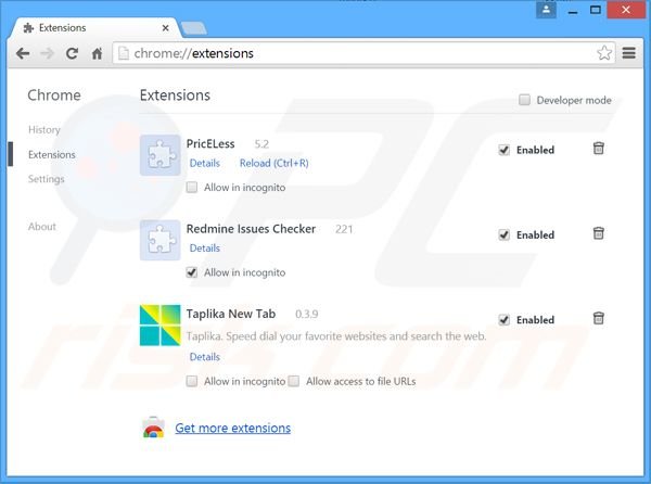 Eliminando las extensiones relacionadas con jamenize.com de Google Chrome
