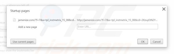 Eliminando jamenize.com de la página de inicio de Google Chrome
