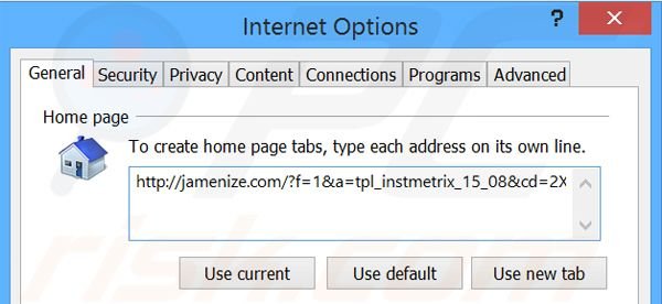 Eliminando jamenize.com de la página de inicio de Internet Explorer