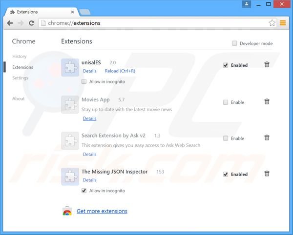 Eliminando las extensiones relacionadas con websearch.look-for-it.info de Google Chrome