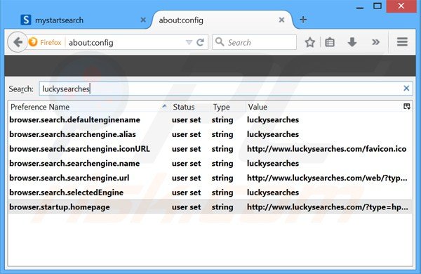 Eliminar luckysearches.com del motor de búsqueda por defecto de Mozilla Firefox 