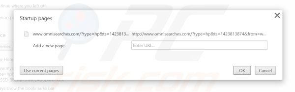Eliminando omniboxes.com de la página de inicio de Google Chrome