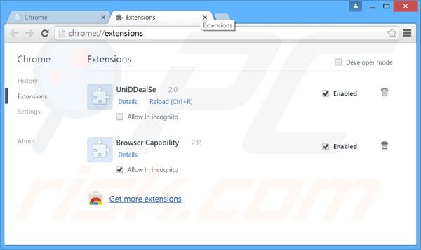 Eliminando las extensiones relacionadas con websearch.swellsearch.info de Google Chrome
