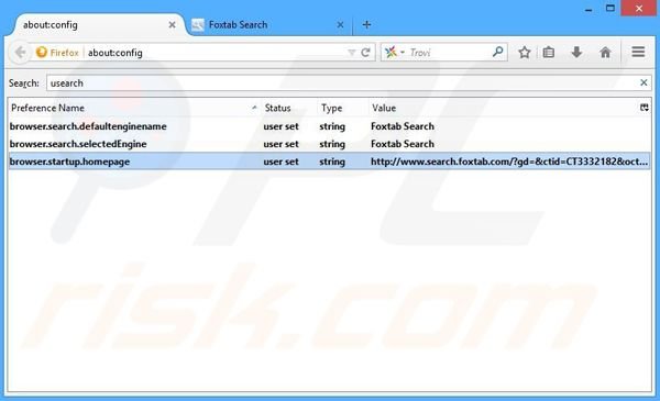 Eliminar search.foxtab.com del motor de búsqueda por defecto de Mozilla Firefox 