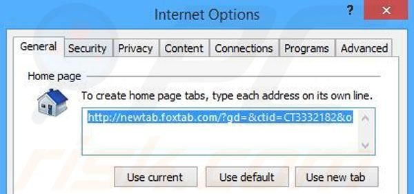 Eliminando search.foxtab.com de la página de inicio de Internet Explorer