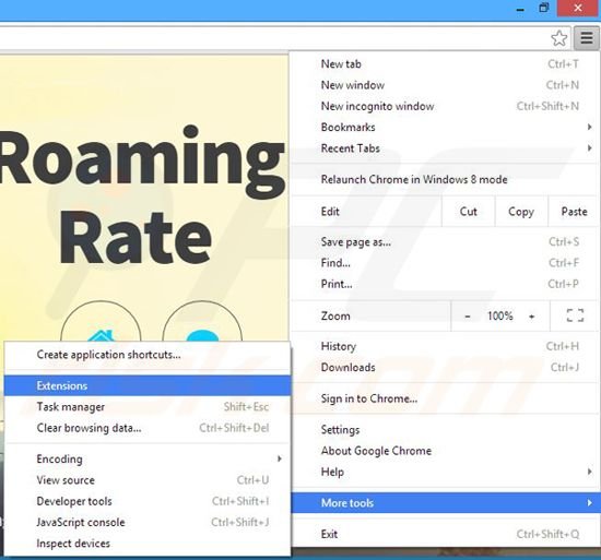 Eliminando los anuncios de Roaming Rate de Google Chrome paso 1