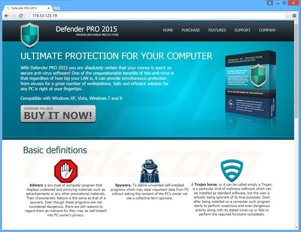 defender pro 2015 sitio web del falso antivirus
