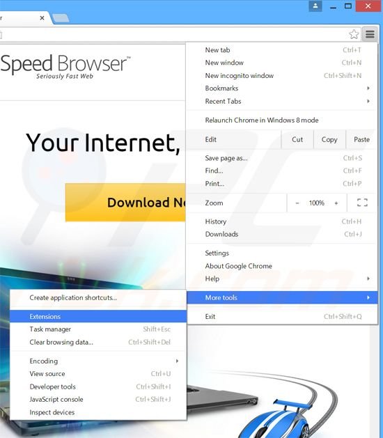 Eliminando los anuncios de Speed browser de Google Chrome paso 1