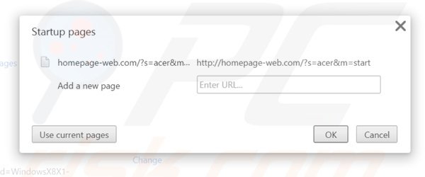 Eliminando homepage-web.com de la página de inicio de Google Chrome
