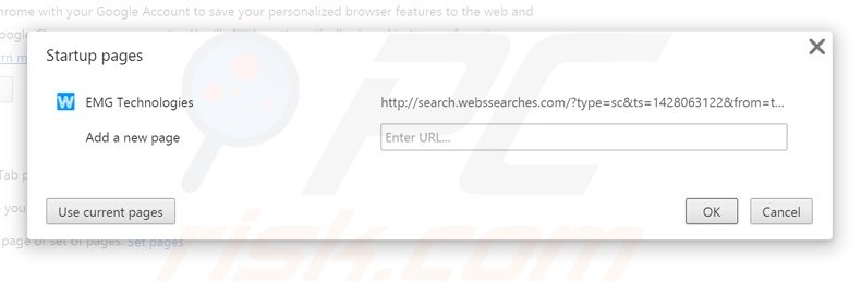 Eliminando search.webssearches.com de la página de inicio de Google Chrome