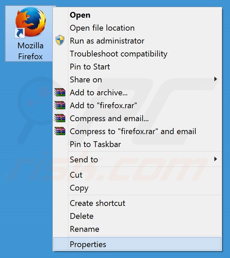 Eliminar search.webssearches.com del destino del acceso directo de Mozilla Firefox paso 1