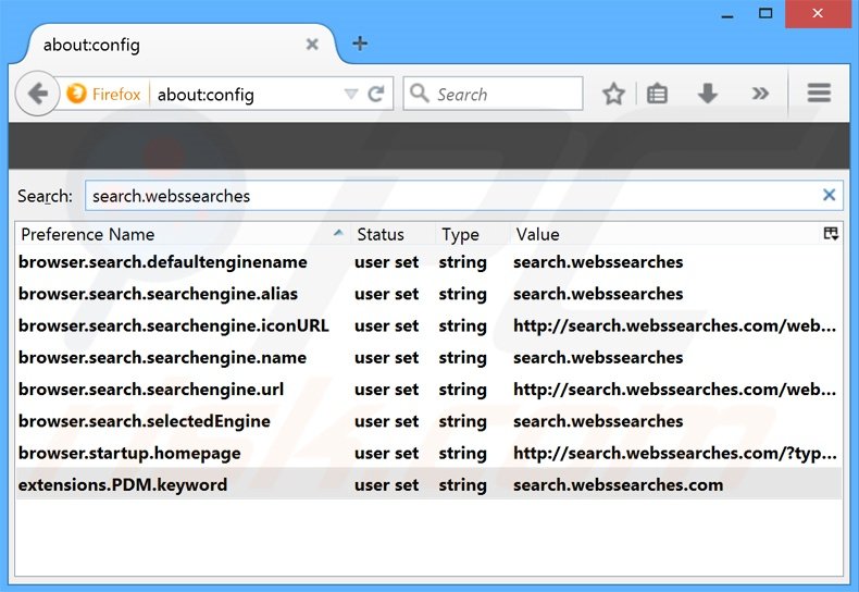 Eliminar search.webssearches.com del motor de búsqueda por defecto de Mozilla Firefox 