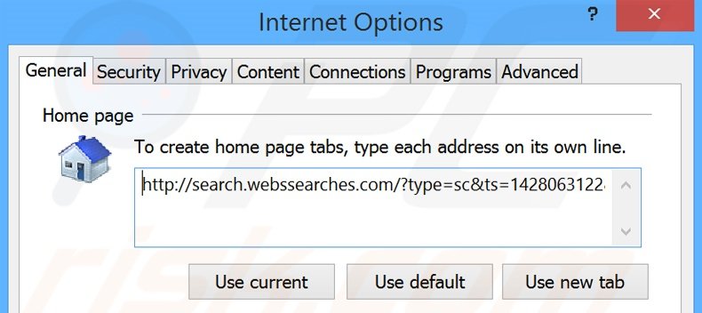Eliminando search.webssearches.com de la página de inicio de Internet Explorer