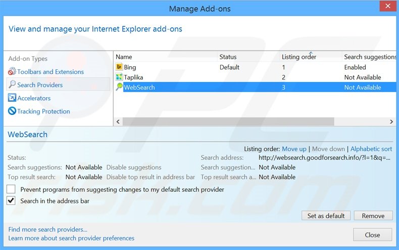 Eliminar thesmartsearch.net del motor de búsqueda por defecto de Internet Explorer