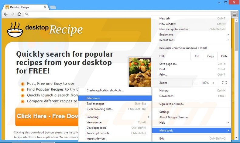 Eliminando los anuncios de Desktop Recipe de Google Chrome paso 1