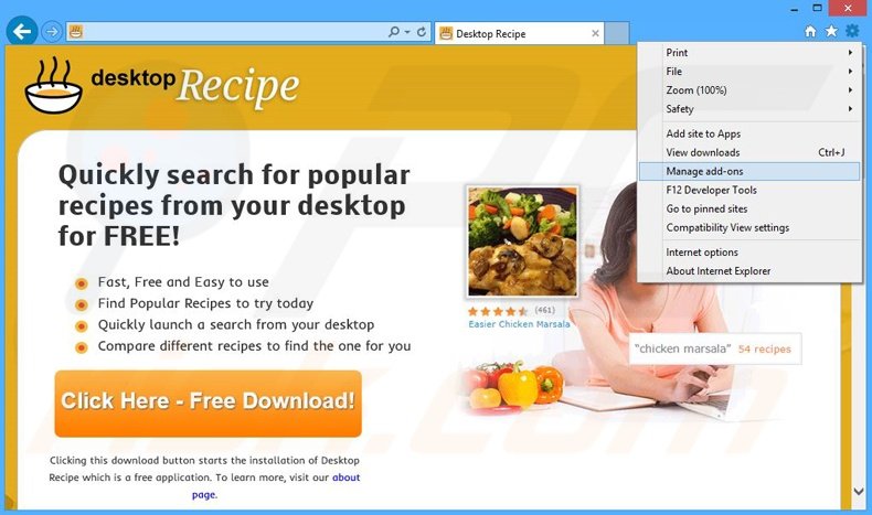 Eliminando los anuncios de Desktop Recipe de Internet Explorer paso 1