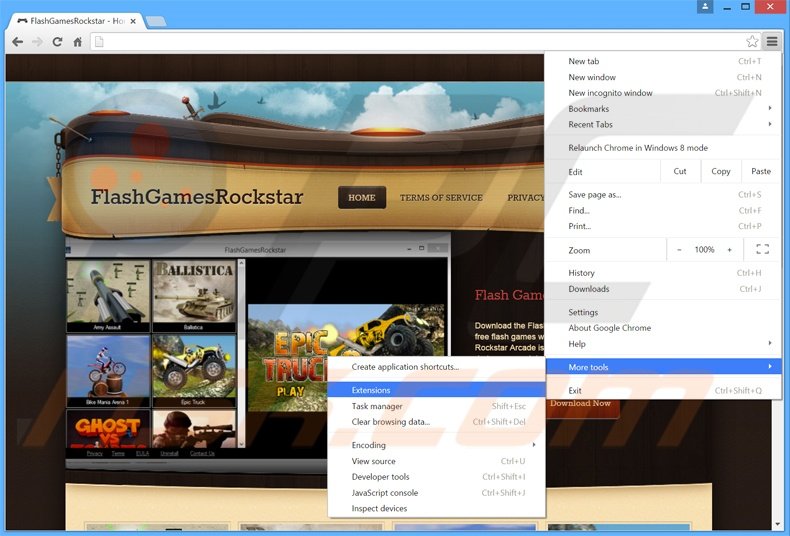 Eliminando los anuncios FlashGamesRockstar de Google Chrome paso 1