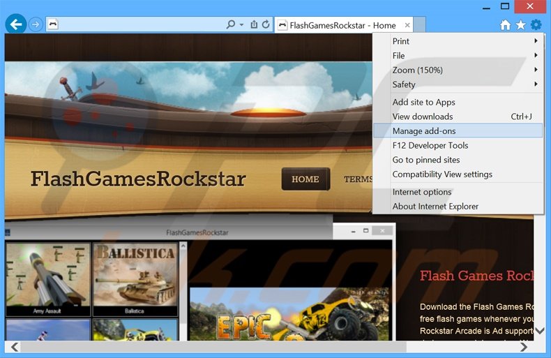 Eliminando los anuncios de FlashGamesRockstar de Internet Explorer paso 1