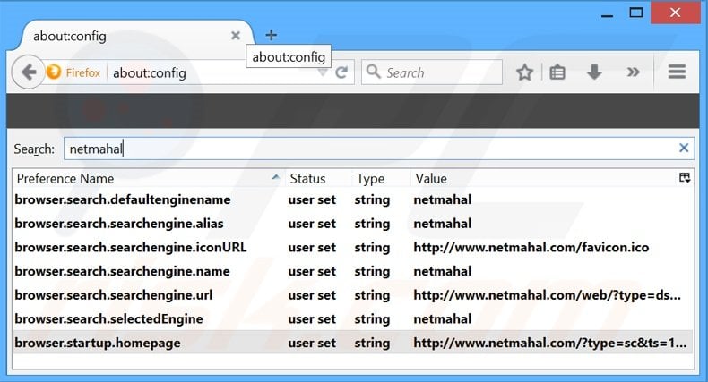 Eliminar netmahal.com del motor de búsqueda por defecto de Mozilla Firefox