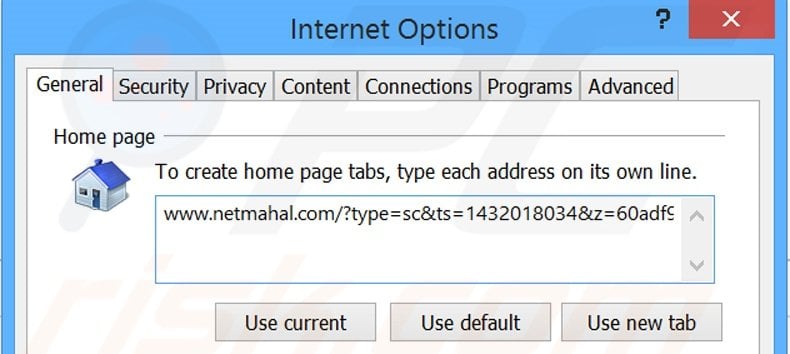 Eliminando netmahal.com de la página de inicio de Internet Explorer