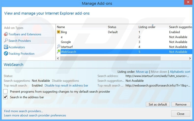 Eliminando netmahal.com del motor de búsqueda por defecto de Internet Explorer