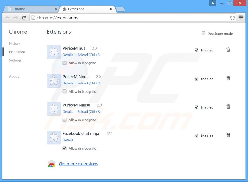 Eliminando las extensiones relacionadas con websearch.searchtotal.info de Google Chrome