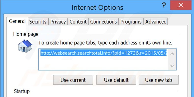 Eliminando websearch.searchtotal.info de la página de inicio de Internet Explorer
