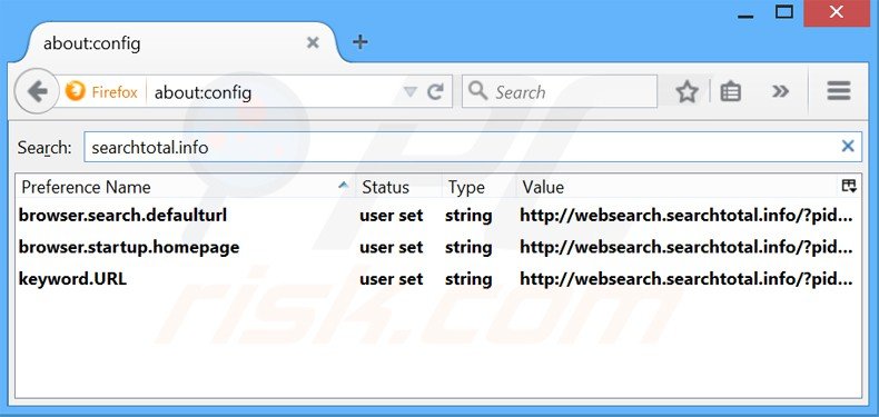 Eliminar websearch.searchtotal.info del motor de búsqueda por defecto de Mozilla Firefox