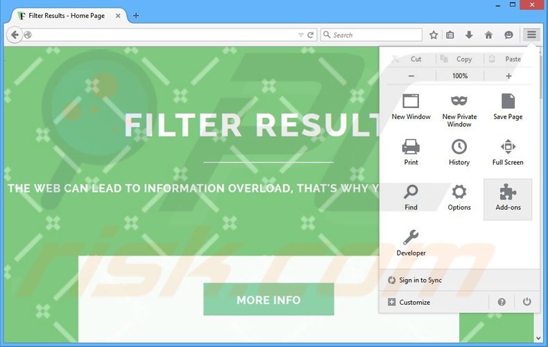 Eliminando los anuncios de Filter Results de Mozilla Firefox paso 1