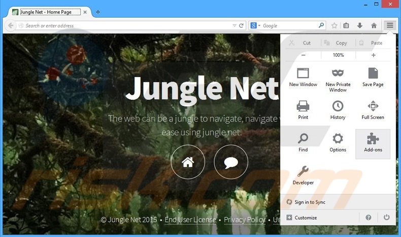 Eliminando los anuncios de Jungle Net de Mozilla Firefox paso 1