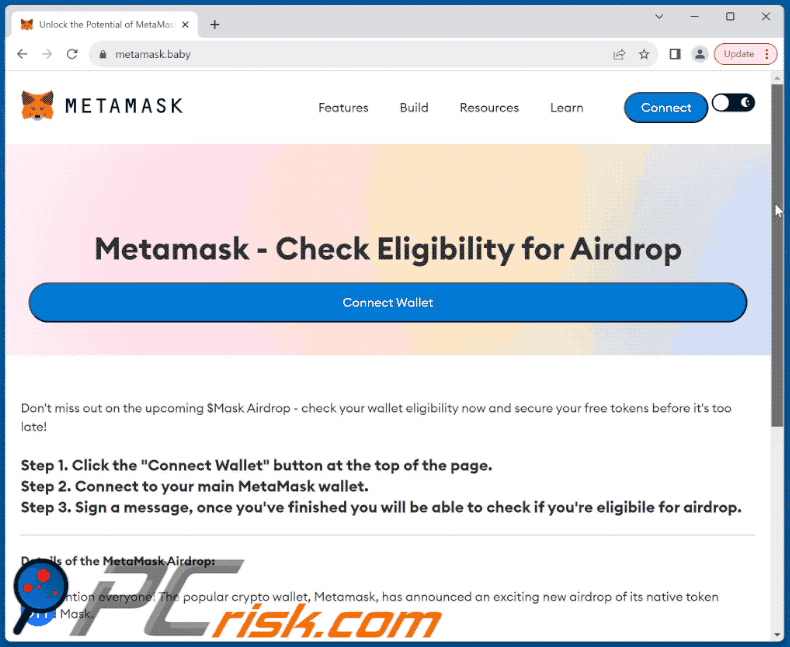 Aparición de la estafa Metamask Airdrop