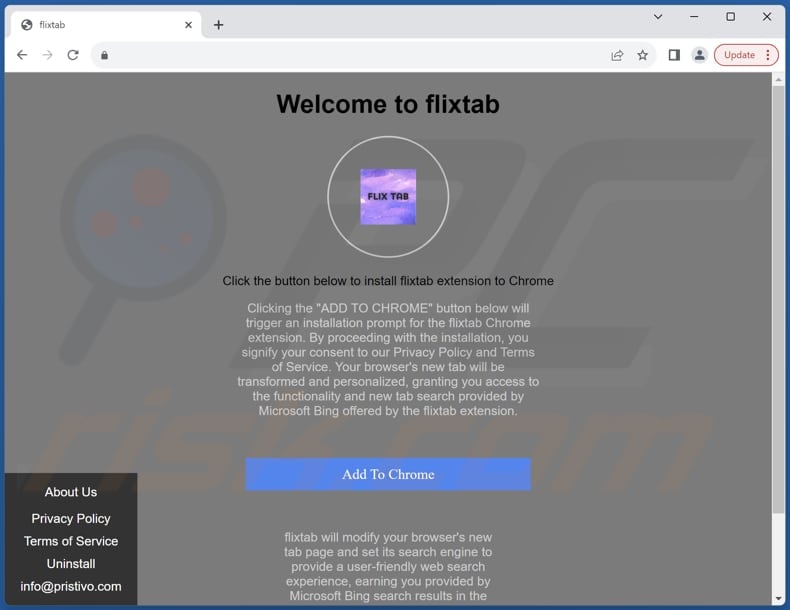 Sitio web utilizado para promocionar el secuestrador de navegadores Flixtab