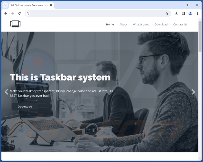 Sitio web utilizado para promover el sistema Taskbar PUA