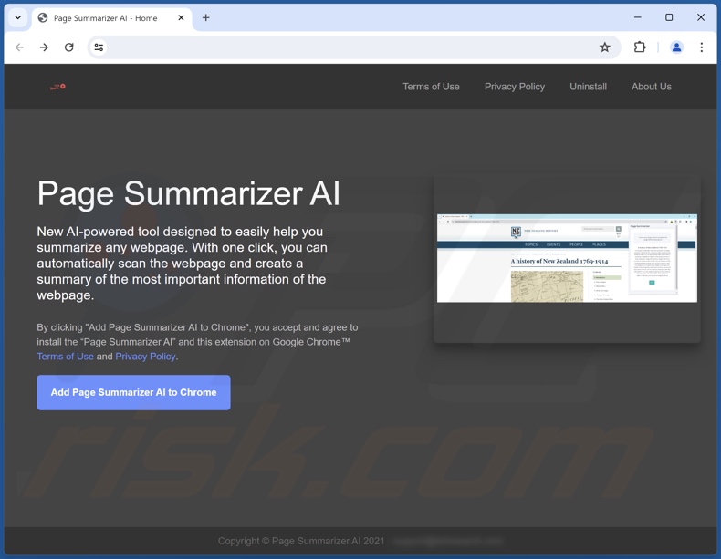 Promoción del sitio web Page Summarizer AI
