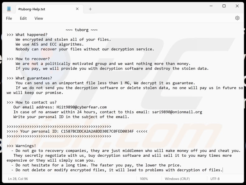 Tuborg ransomware archivo de texto (#tuborg-Help.txt)