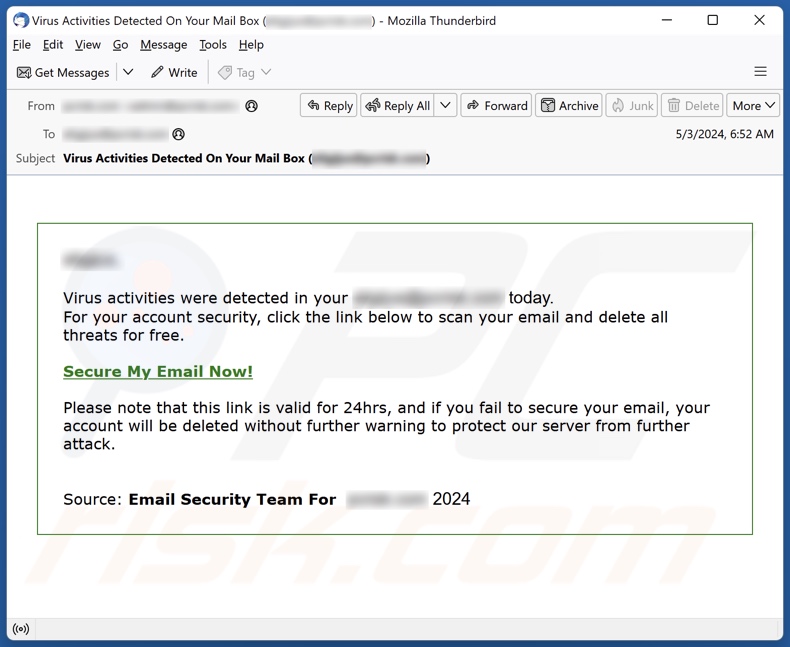 Virus Activities Were Detected campaña de spam por correo electrónico
