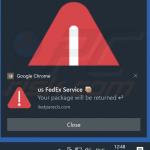 Notificación del navegador anunciando la estafa PAQUETE EN ESPERA de FedEx 2