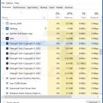 Proceso del adware Strength en el Administrador de Tareas (Strength Tech Copyright © 2022 - nombre del proceso)